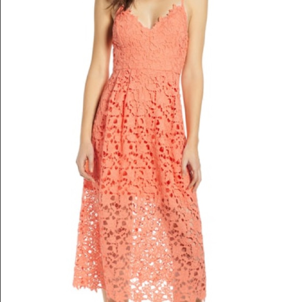 ASTR the label coral lace midi dress